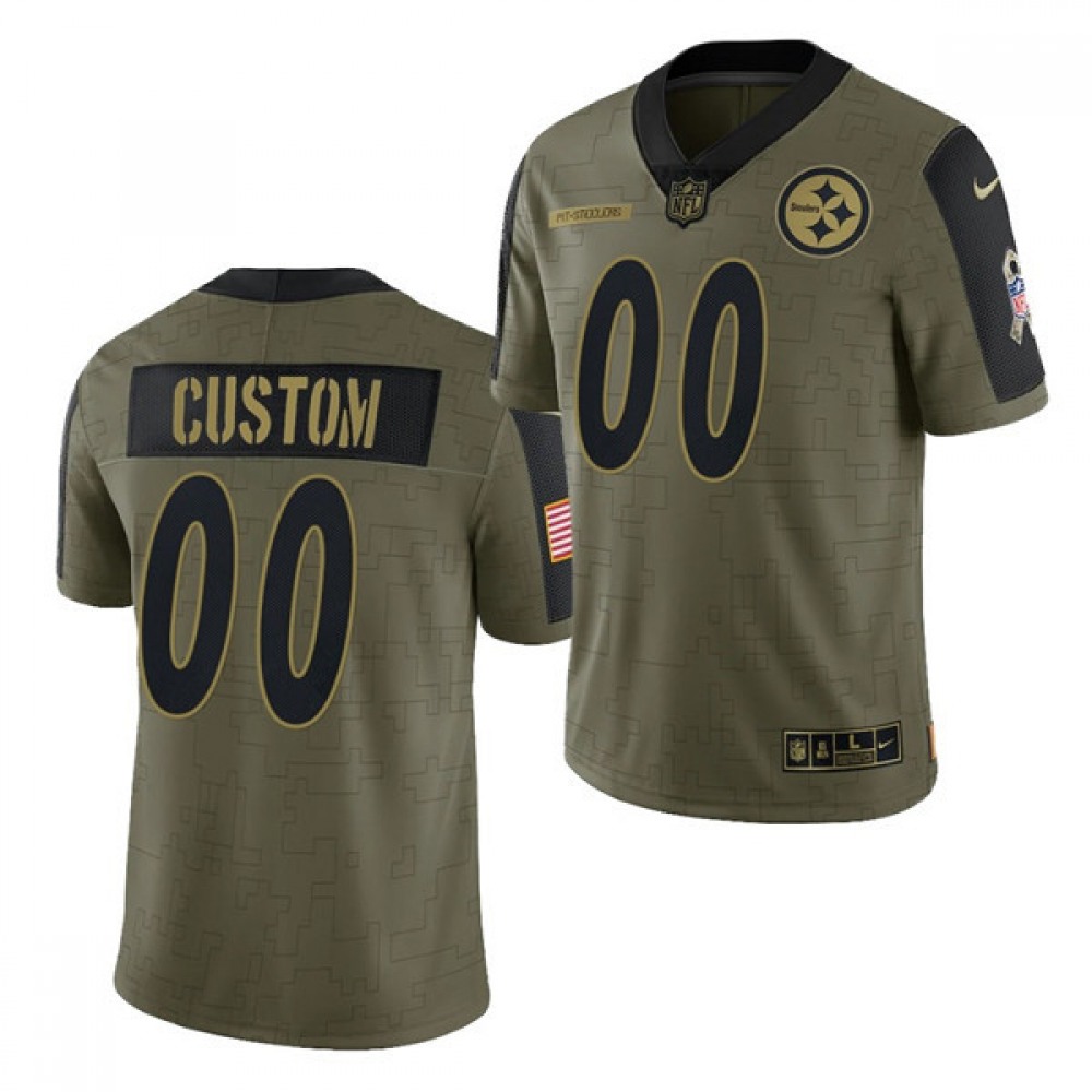 Men's Pittsburgh Steelers Customized 2021 Olive Salute To Service Limited Stitched Jersey Men's Pittsburgh Steelers Customized 2021 Olive Salute To Service Limited Stitched Jersey