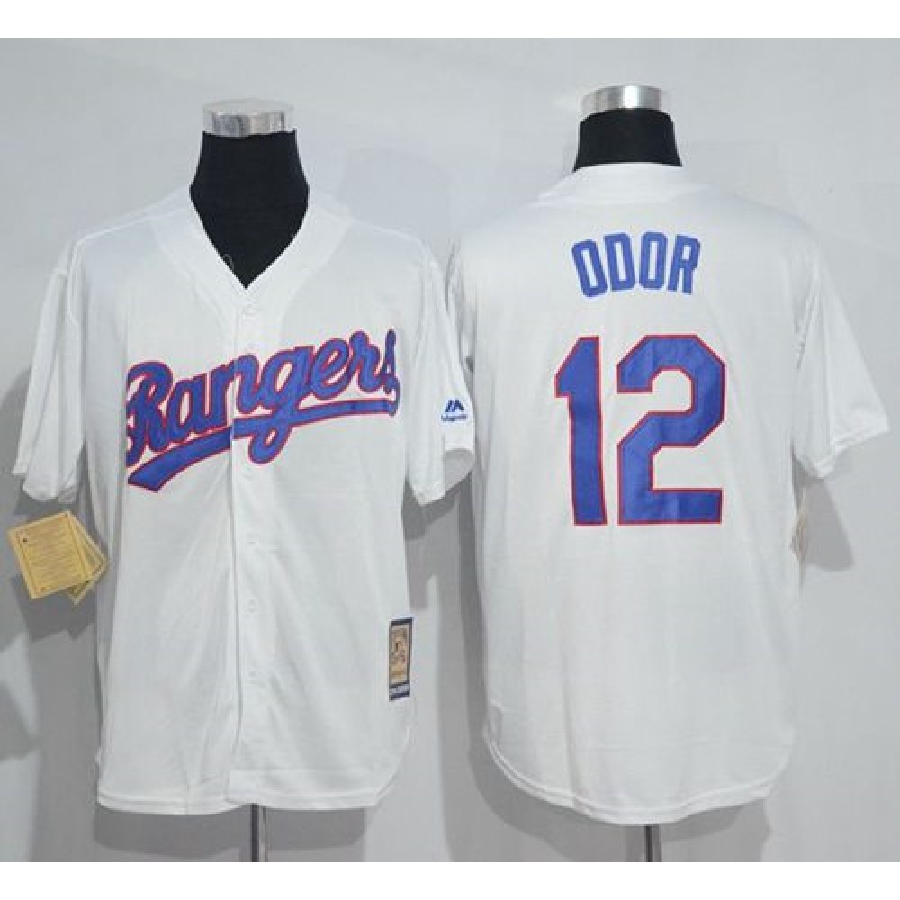 Mitchell And Ness Rangers #12 Rougned Odor White Throwback Stitched MLB Jersey