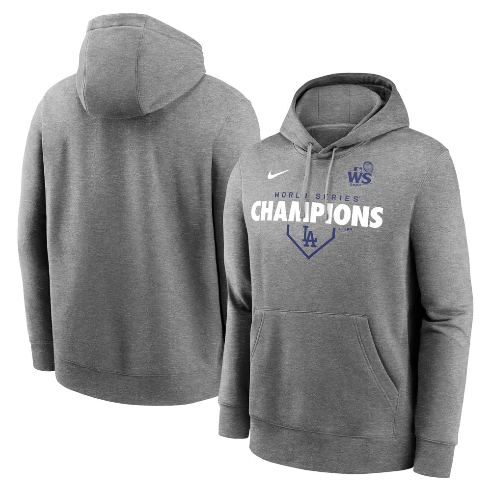 Men's Los Angeles Dodgers Nike Heather Charcoal 2024 World Series Champions Home Plate Lockup Club Pullover Hoodie