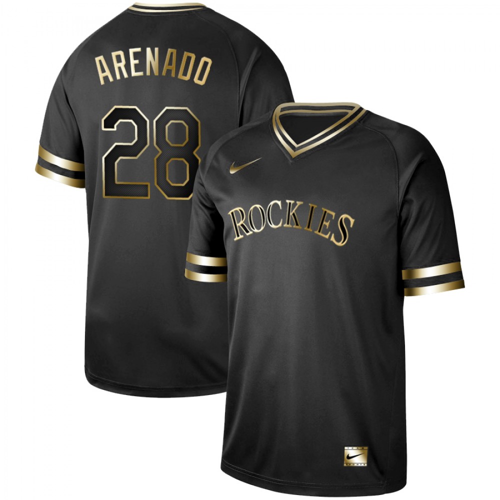 Men's Colorado Rockies #28 Nolan Arenado Black Gold Stitched MLB Jersey Men's Colorado Rockies #28 Nolan Arenado Black Gold Stitched MLB Jersey