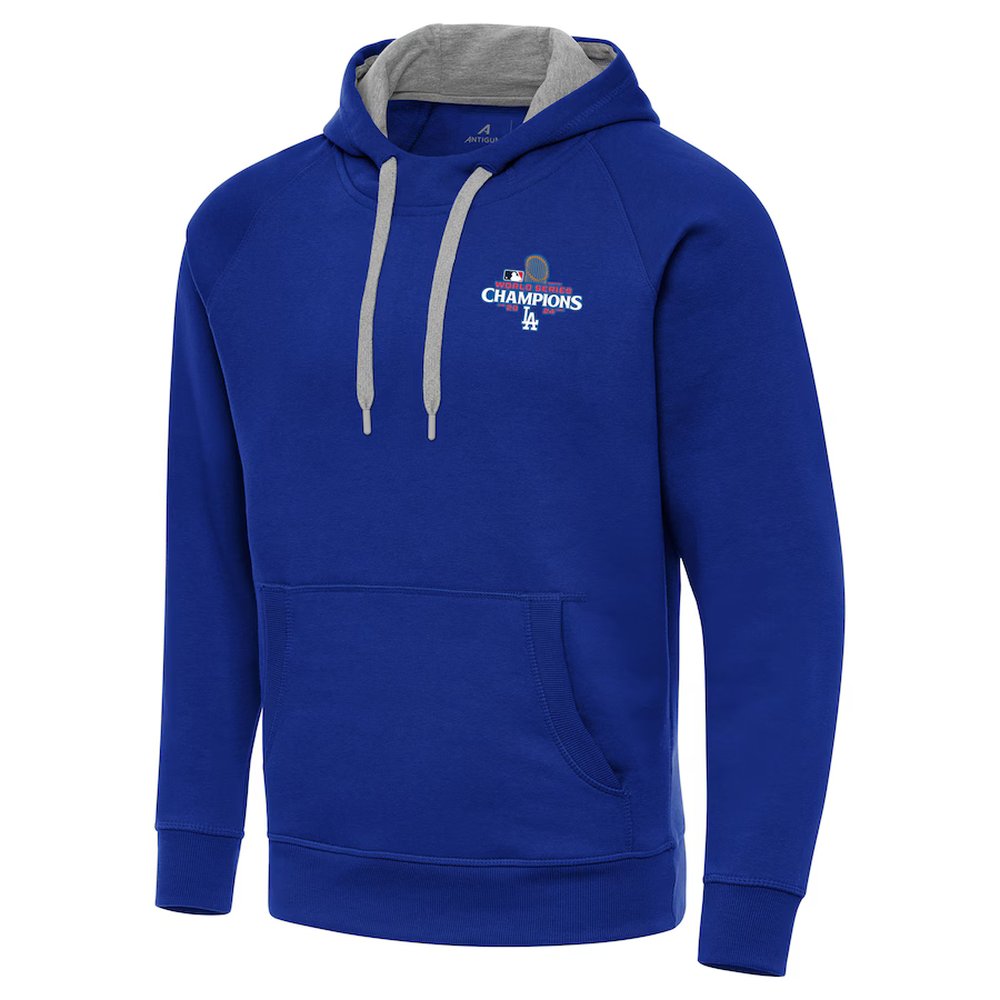 Men's Los Angeles Dodgers Antigua Royal 2024 World Series Champions Victory Raglan Pullover Hoodie Men's Los Angeles Dodgers Antigua Royal 2024 World Series Champions Victory Raglan Pullover Hoodie
