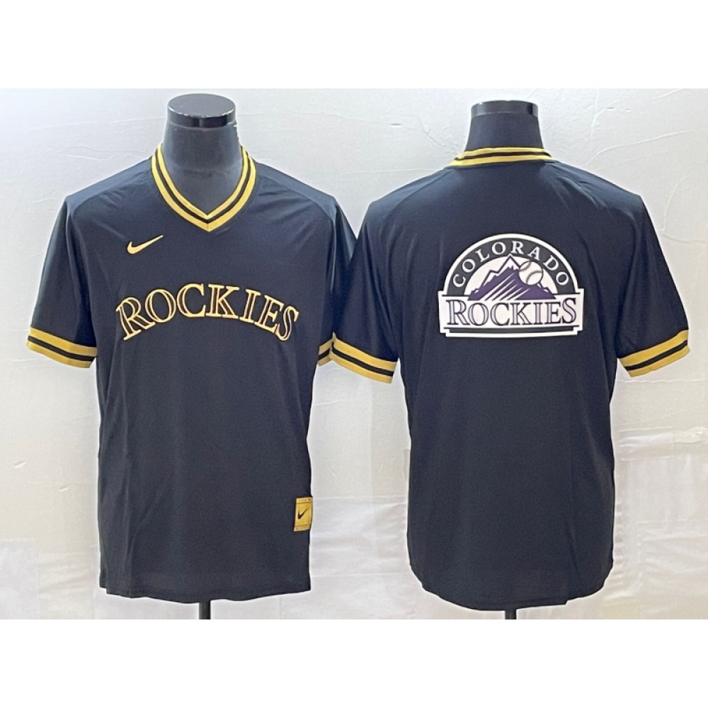 Men's Colorado Rockies Black Team Big Logo Stitched Baseball Jersey Men's Colorado Rockies Black Team Big Logo Stitched Baseball Jersey