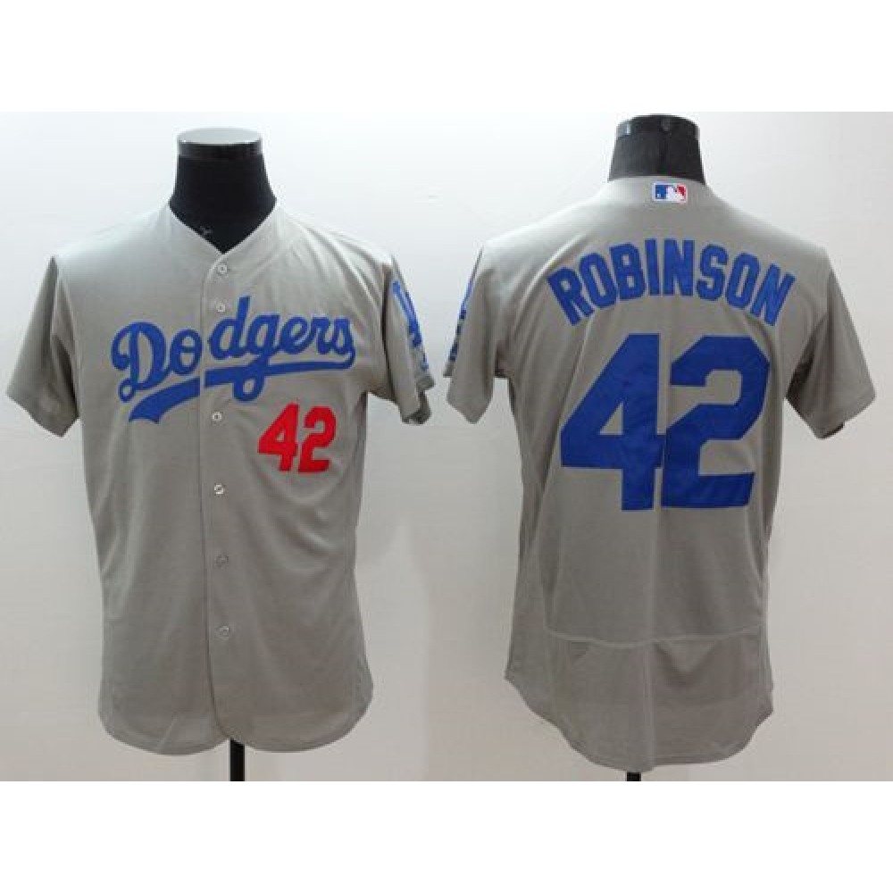 Dodgers #42 Jackie Robinson Grey Flexbase Authentic Collection Stitched MLB Jersey Dodgers #42 Jackie Robinson Grey Flexbase Authentic Collection Stitched MLB Jersey