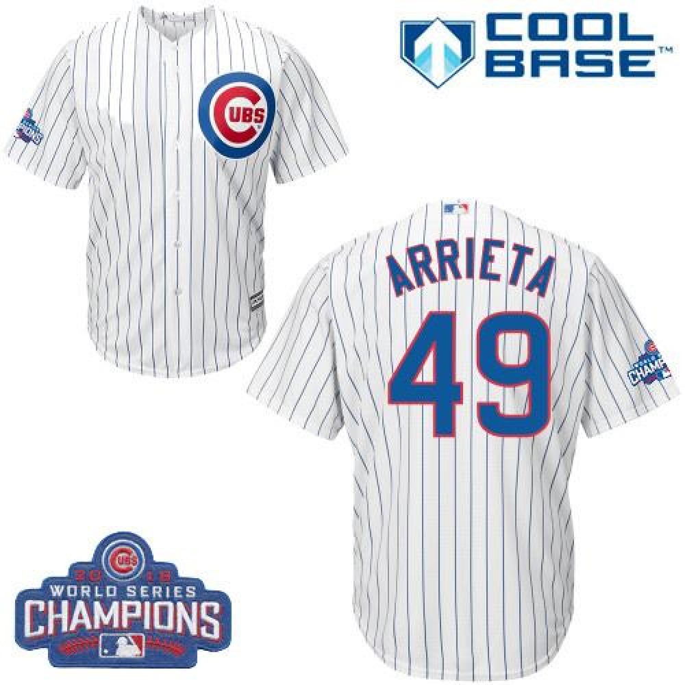 Cubs #49 Jake Arrieta White Home 2016 World Series Champions Stitched Youth MLB Jersey