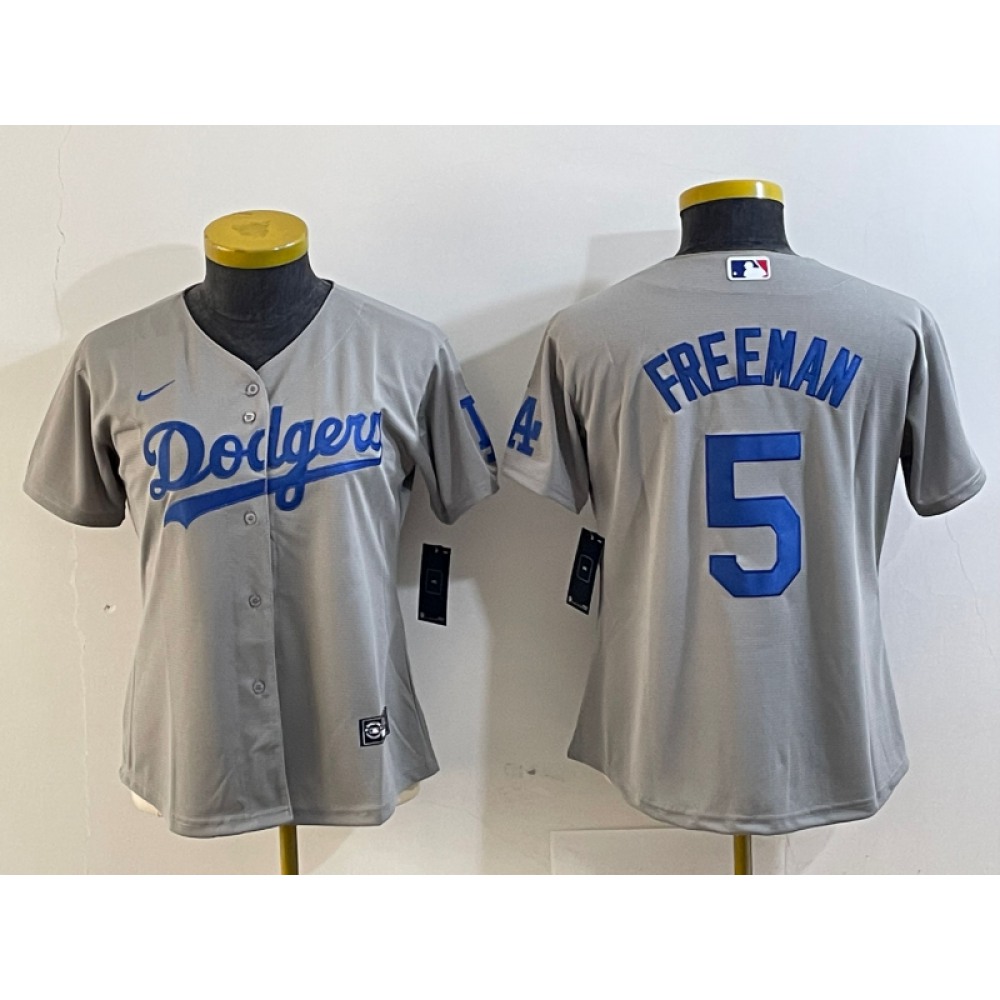 Women's Los Angeles Dodgers #5 Freddie Freeman Grey Stitched Jersey(Run Small) Women's Los Angeles Dodgers #5 Freddie Freeman Grey Stitched Jersey(Run Small)