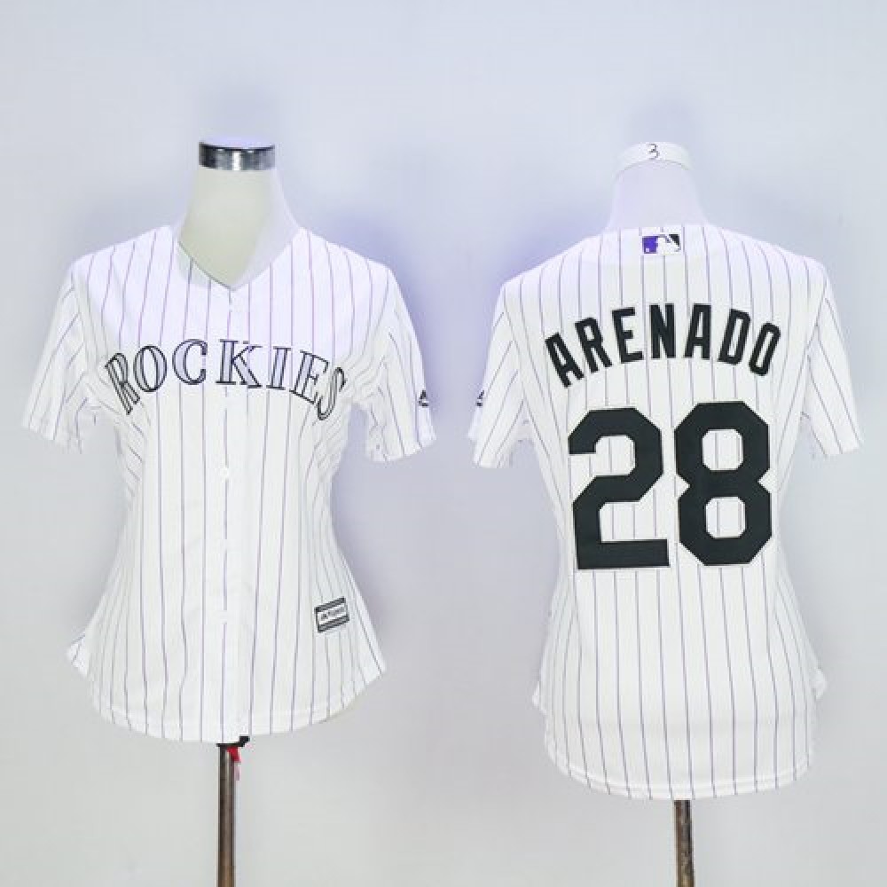 Rockies #28 Nolan Arenado White Strip Women's Home Stitched MLB Jersey Rockies #28 Nolan Arenado White Strip Women's Home Stitched MLB Jersey