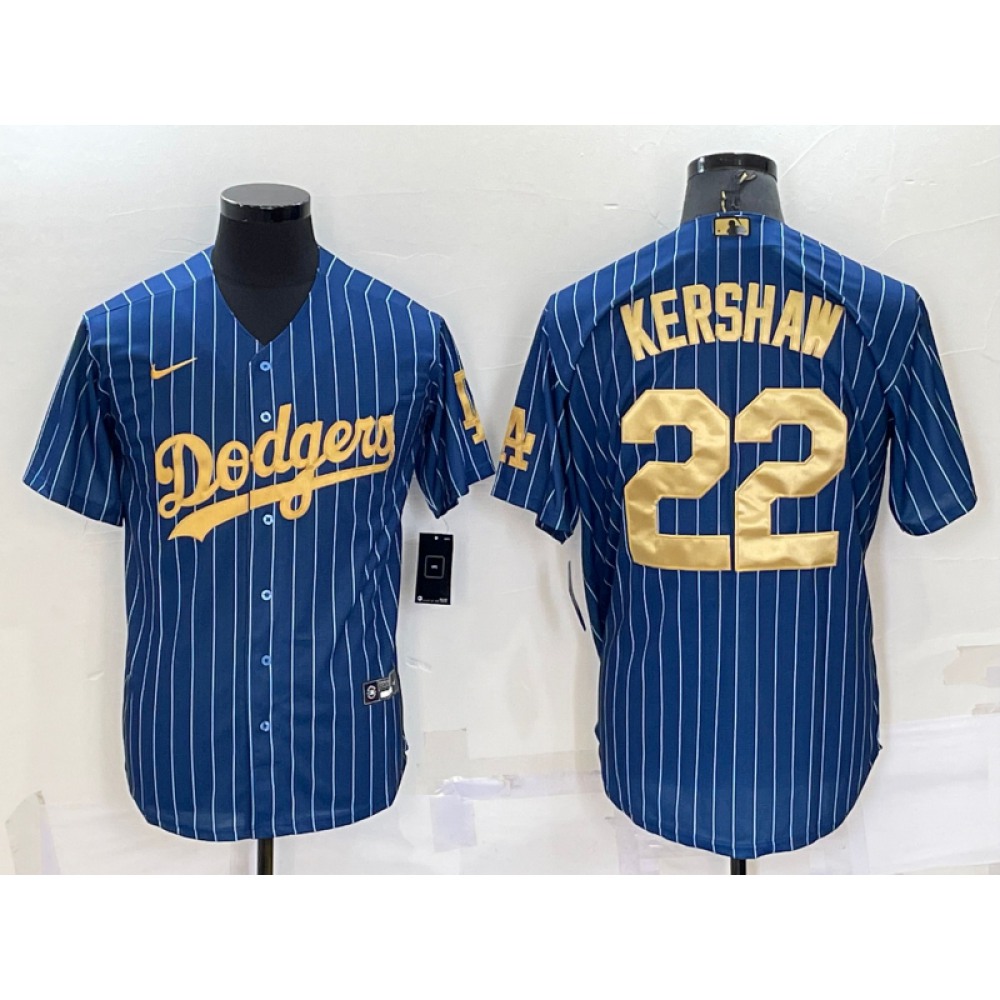 Men's Los Angeles Dodgers #22 Clayton Kershaw Navy Gold Cool Base Stitched Baseball Jersey Men's Los Angeles Dodgers #22 Clayton Kershaw Navy Gold Cool Base Stitched Baseball Jersey