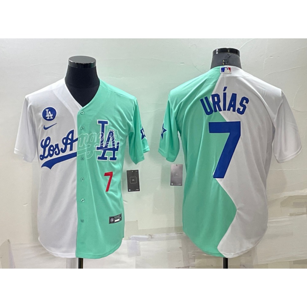 Men's Los Angeles Dodgers #7 Julio Urias 2022 All-Star White/Green Cool Base Stitched Baseball Jersey Men's Los Angeles Dodgers #7 Julio Urias 2022 All-Star White/Green Cool Base Stitched Baseball Jersey