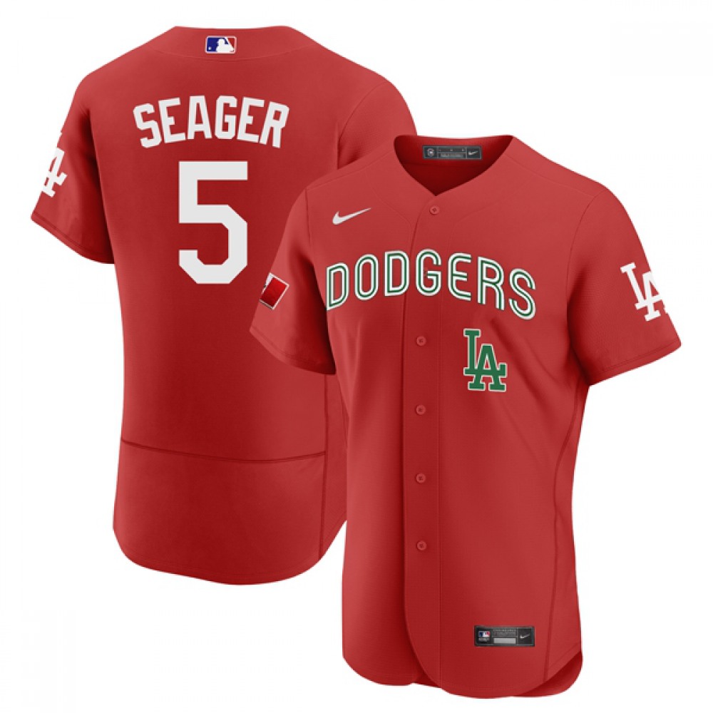 Men's Los Angeles Dodgers #5 Corey Seager 2021 Mexican Heritage Red Flex Base Stitched Baseball Jersey Men's Los Angeles Dodgers #5 Corey Seager 2021 Mexican Heritage Red Flex Base Stitched Baseball Jersey
