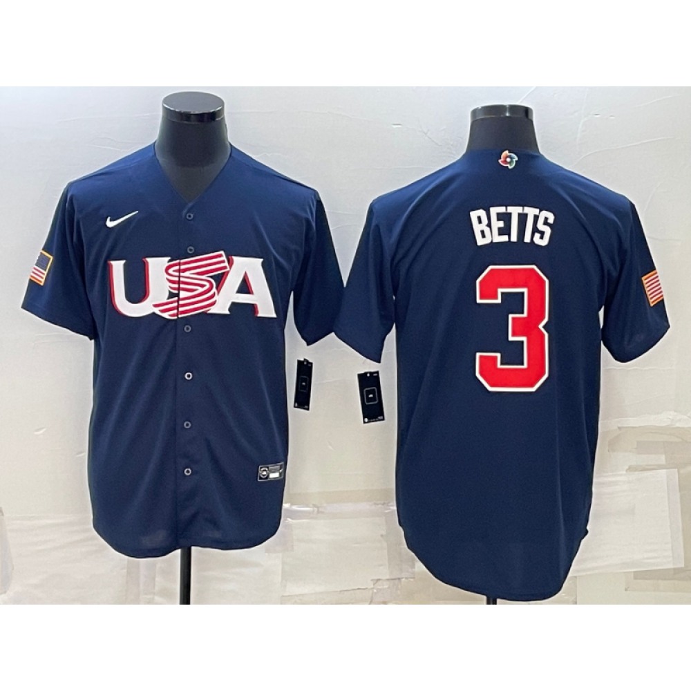 Men's USA Baseball #3 Mookie Betts 2023 Navy World Baseball Classic Stitched Jersey Men's USA Baseball #3 Mookie Betts 2023 Navy World Baseball Classic Stitched Jersey