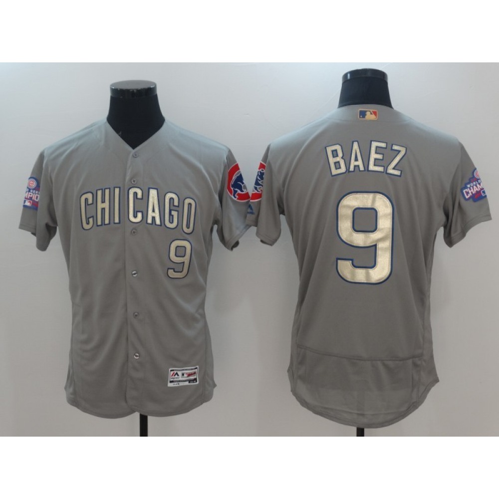 Men's Chicago Cubs #9 Javier Baez Gray World Series Champions Gold Program Flexbase Stitched MLB Jersey Men's Chicago Cubs #9 Javier Baez Gray World Series Champions Gold Program Flexbase Stitched MLB Jersey