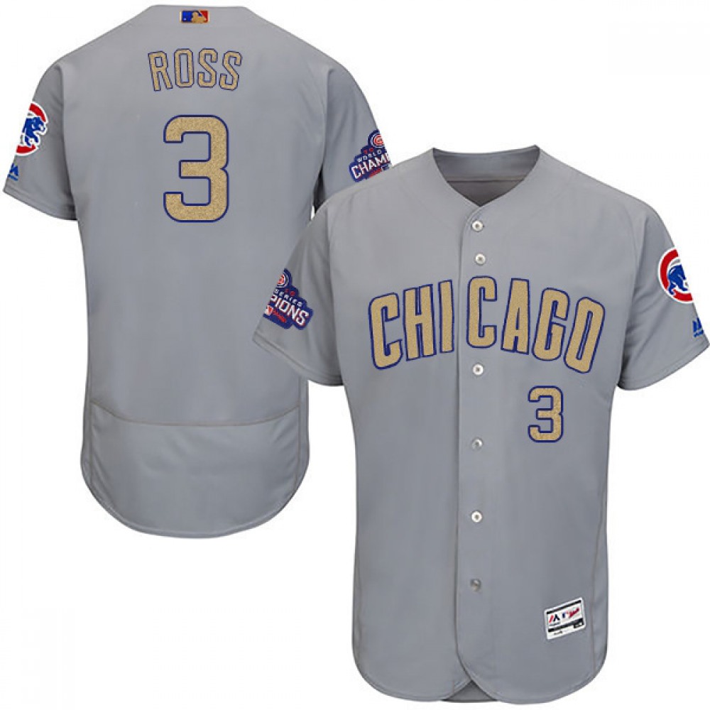 Men's Chicago Cubs #3 David Ross Gray World Series Champions Gold Program Flexbase Stitched MLB Jersey Men's Chicago Cubs #3 David Ross Gray World Series Champions Gold Program Flexbase Stitched MLB Jersey
