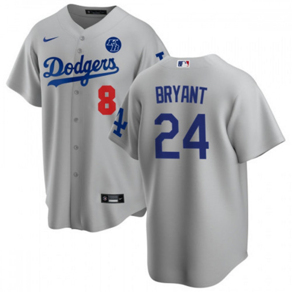 Men's Los Angeles Dodgers Front #8 Back #24 Kobe Bryant Grey 2020 KB Patch Cool Base Stitched Jersey Men's Los Angeles Dodgers Front #8 Back #24 Kobe Bryant Grey 2020 KB Patch Cool Base Stitched Jersey