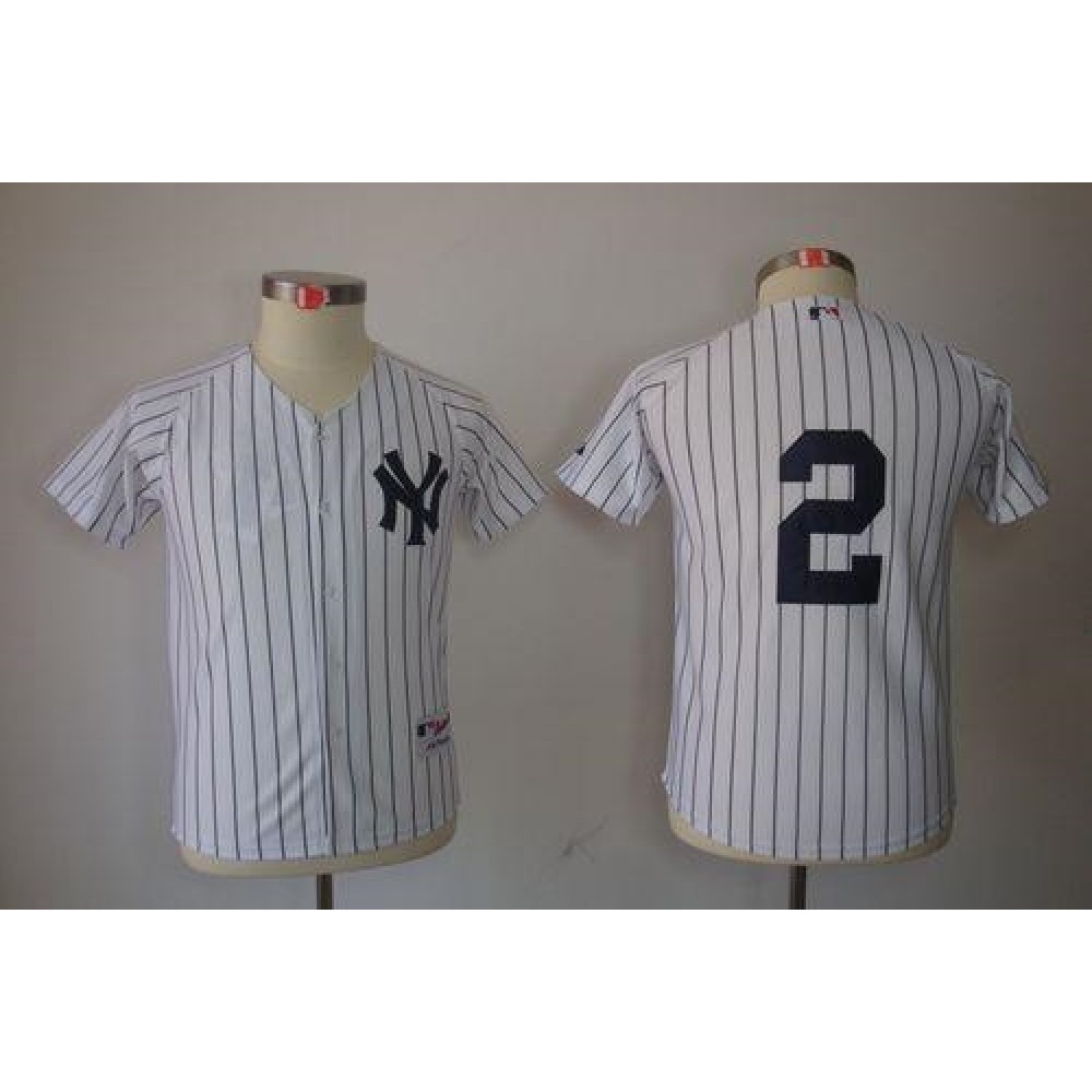 Yankees #2 Derek Jeter Stitched White Youth MLB Jersey