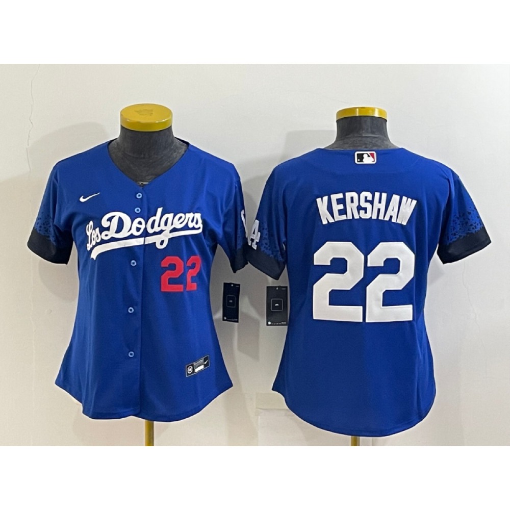 Women's Los Angeles Dodgers #22 Clayton Kershaw Royal City Connect Stitched Baseball Jersey(Run Small) Women's Los Angeles Dodgers #22 Clayton Kershaw Royal City Connect Stitched Baseball Jersey(Run Small)