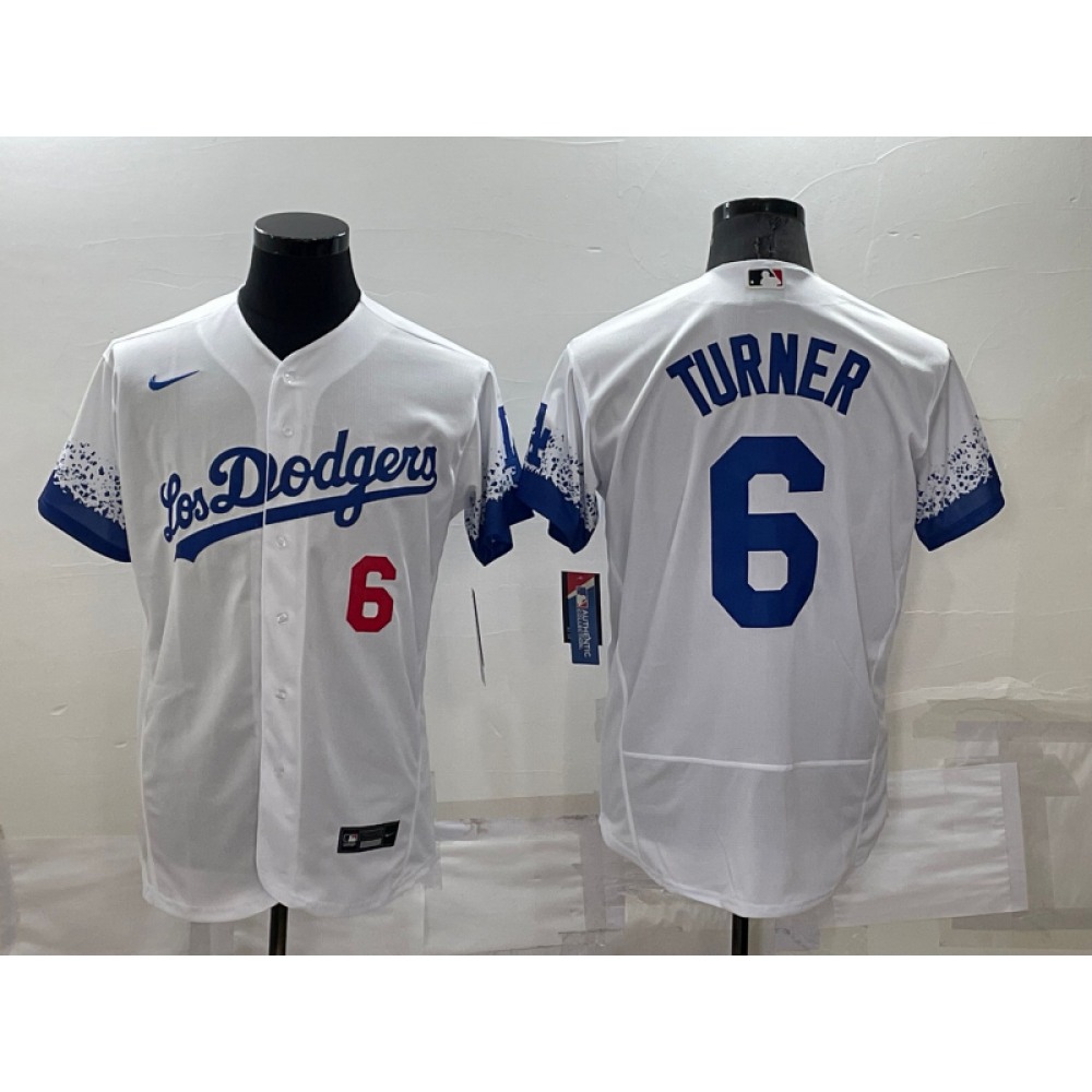 Men's Los Angeles Dodgers #6 Trea Turner 2021 White City Connect Flex Base Stitched Baseball Jersey Men's Los Angeles Dodgers #6 Trea Turner 2021 White City Connect Flex Base Stitched Baseball Jersey