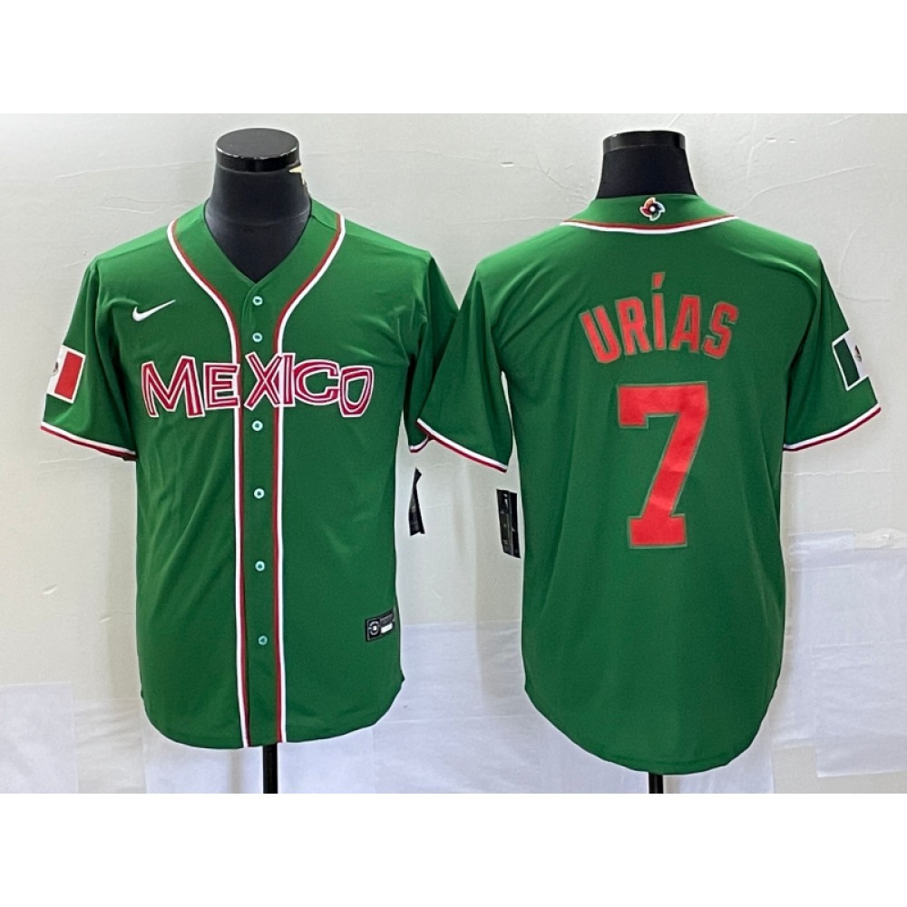 Men's Mexico Baseball #7 Julio Urias 2023 Green World Baseball With Patch Classic Stitched Jersey Men's Mexico Baseball #7 Julio Urias 2023 Green World Baseball With Patch Classic Stitched Jersey