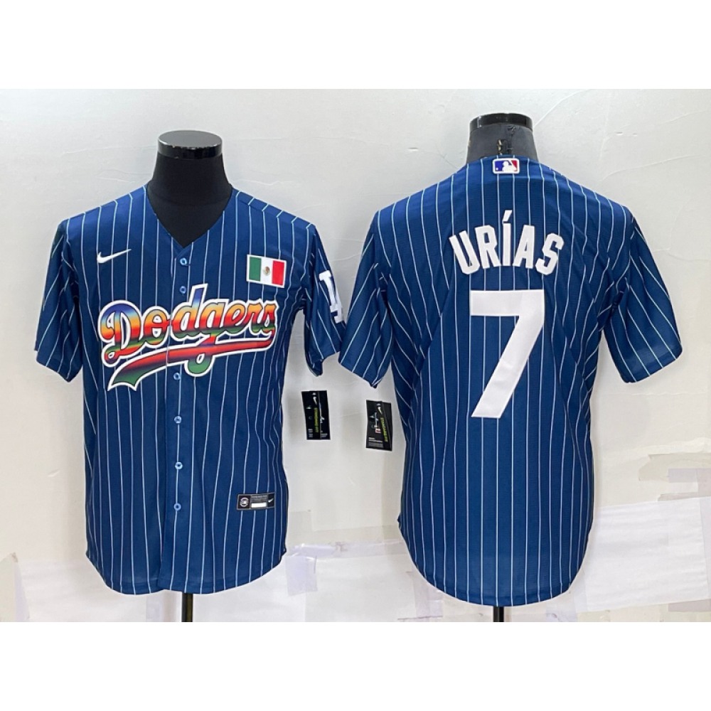 Men's Los Angeles Dodgers #7 Julio Urias Navy Mexico Rainbow Cool Base Stitched Baseball Jersey Men's Los Angeles Dodgers #7 Julio Urias Navy Mexico Rainbow Cool Base Stitched Baseball Jersey