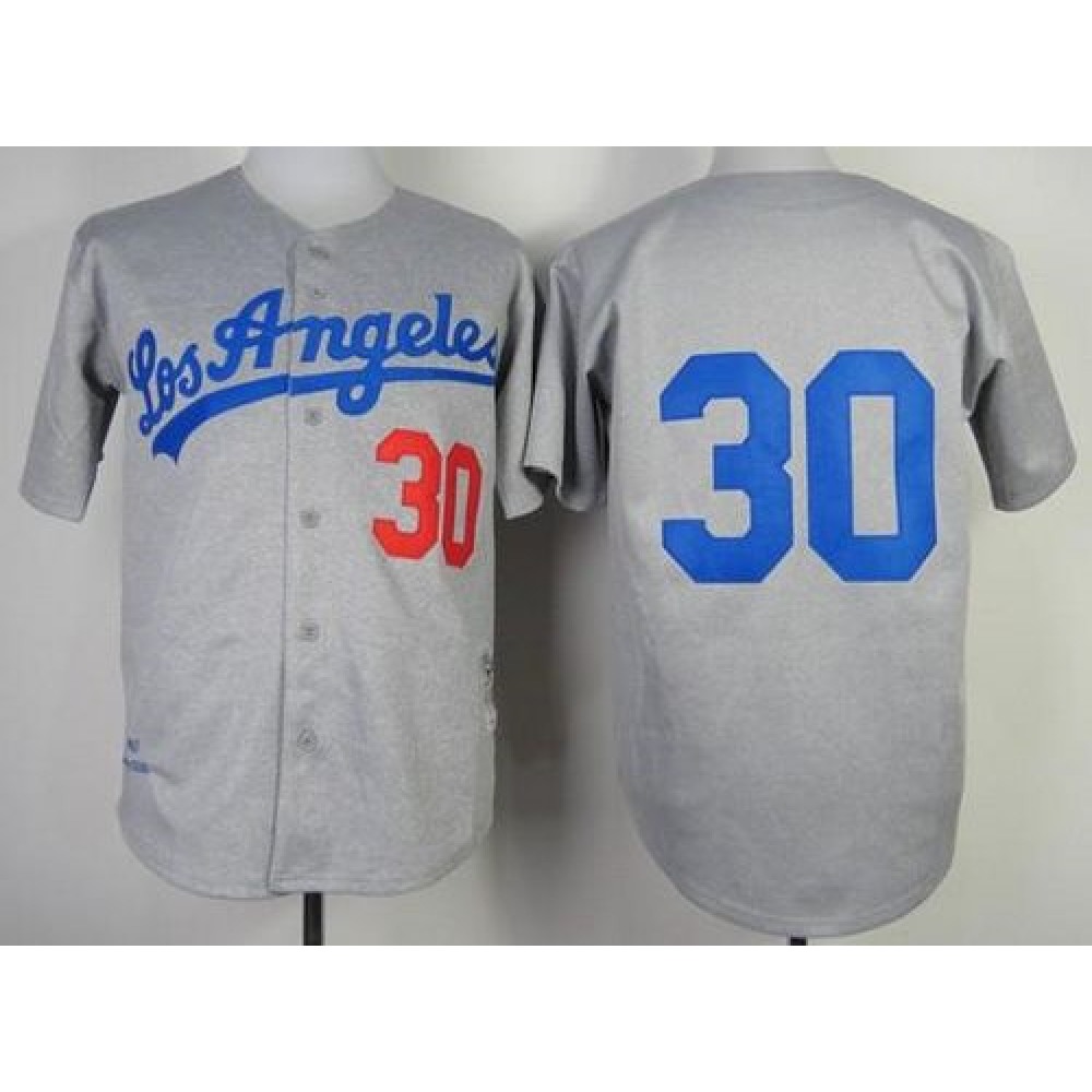Mitchell And Ness 1963 Dodgers #30 Maury Wills Grey Throwback Stitched MLB Jersey