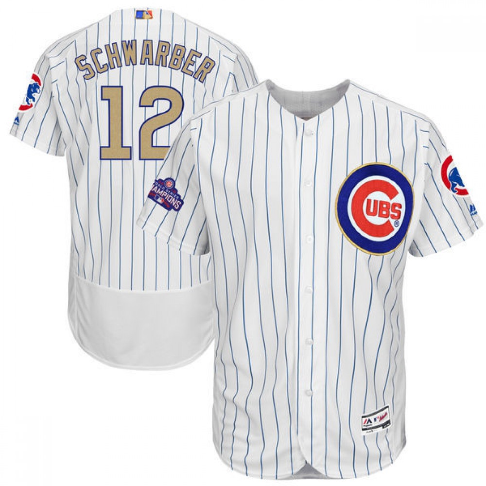 Men's Chicago Cubs #12 Kyle Schwarber Majestic White 2017 Gold Program Flex Base Player Stitched MLB Jersey Men's Chicago Cubs #12 Kyle Schwarber Majestic White 2017 Gold Program Flex Base Player Stitched MLB Jersey