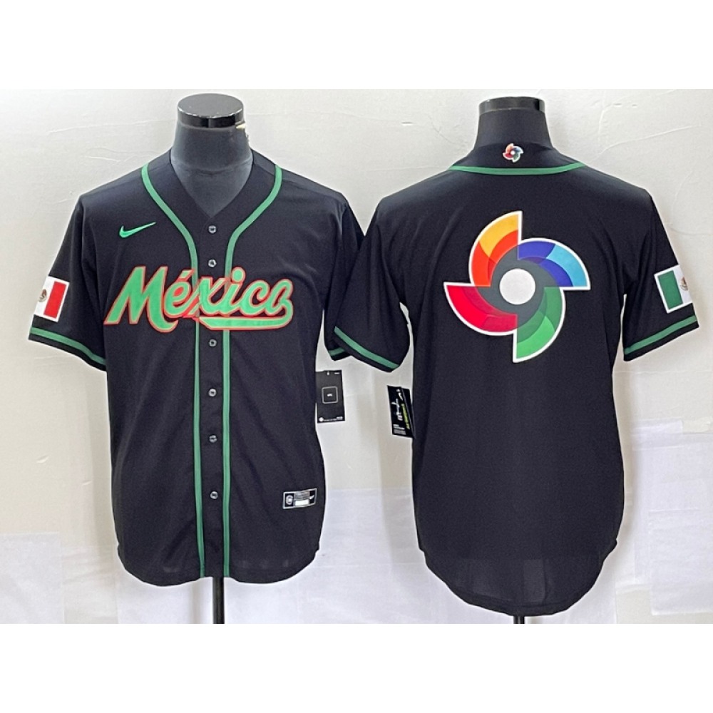 Men's Mexico Baseball 2023 Black World Baseball Classic Team Big Logo Stitched Jersey Men's Mexico Baseball 2023 Black World Baseball Classic Team Big Logo Stitched Jersey