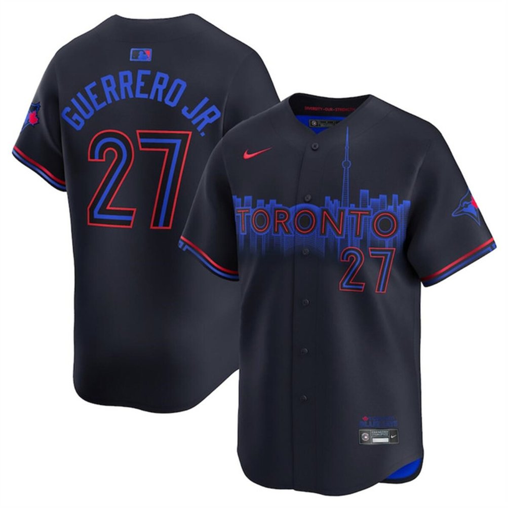 Men's Toronto Blue Jays #27 Vladimir Guerrero Jr. Black 2024 City Connect Limited Stitched Baseball Jersey Men's Toronto Blue Jays #27 Vladimir Guerrero Jr. Black 2024 City Connect Limited Stitched Baseball Jersey
