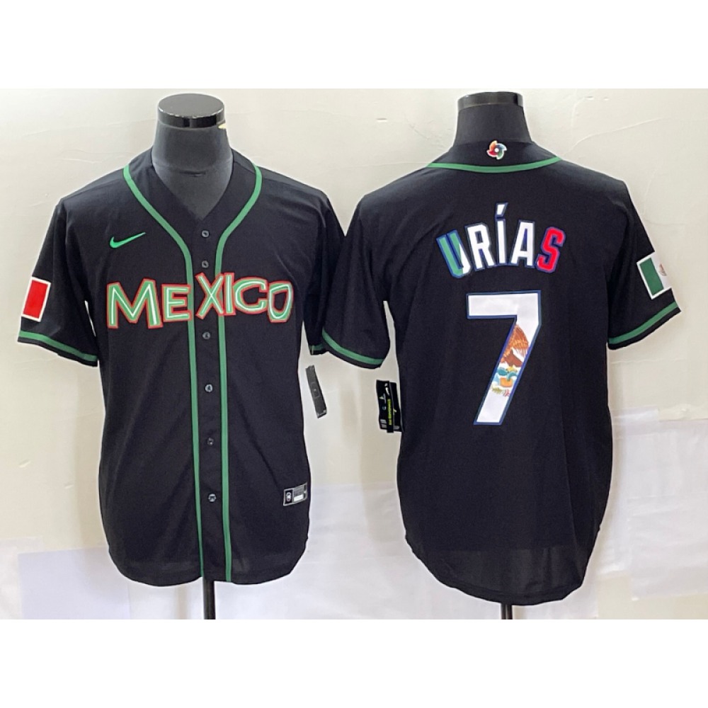 Men's Mexico Baseball #7 Julio Urias 2023 Black World Baseball With Patch Classic Stitched Jersey