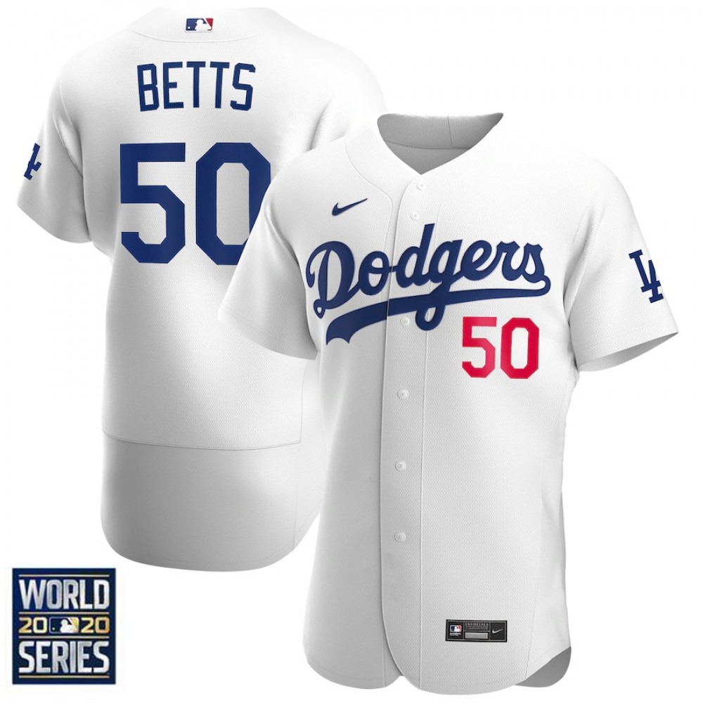 Men's Los Angeles Dodgers #50 Mookie Betts White 2020 World Series Bound stitched Jersey Men's Los Angeles Dodgers #50 Mookie Betts White 2020 World Series Bound stitched Jersey