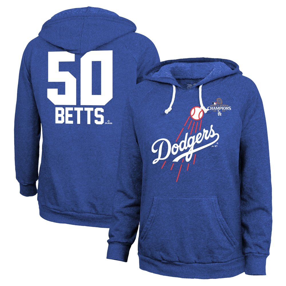 Women's Los Angeles Dodgers Mookie Betts Threads Royal 2024 World Series Champions Hoodie Women's Los Angeles Dodgers Mookie Betts Threads Royal 2024 World Series Champions Hoodie