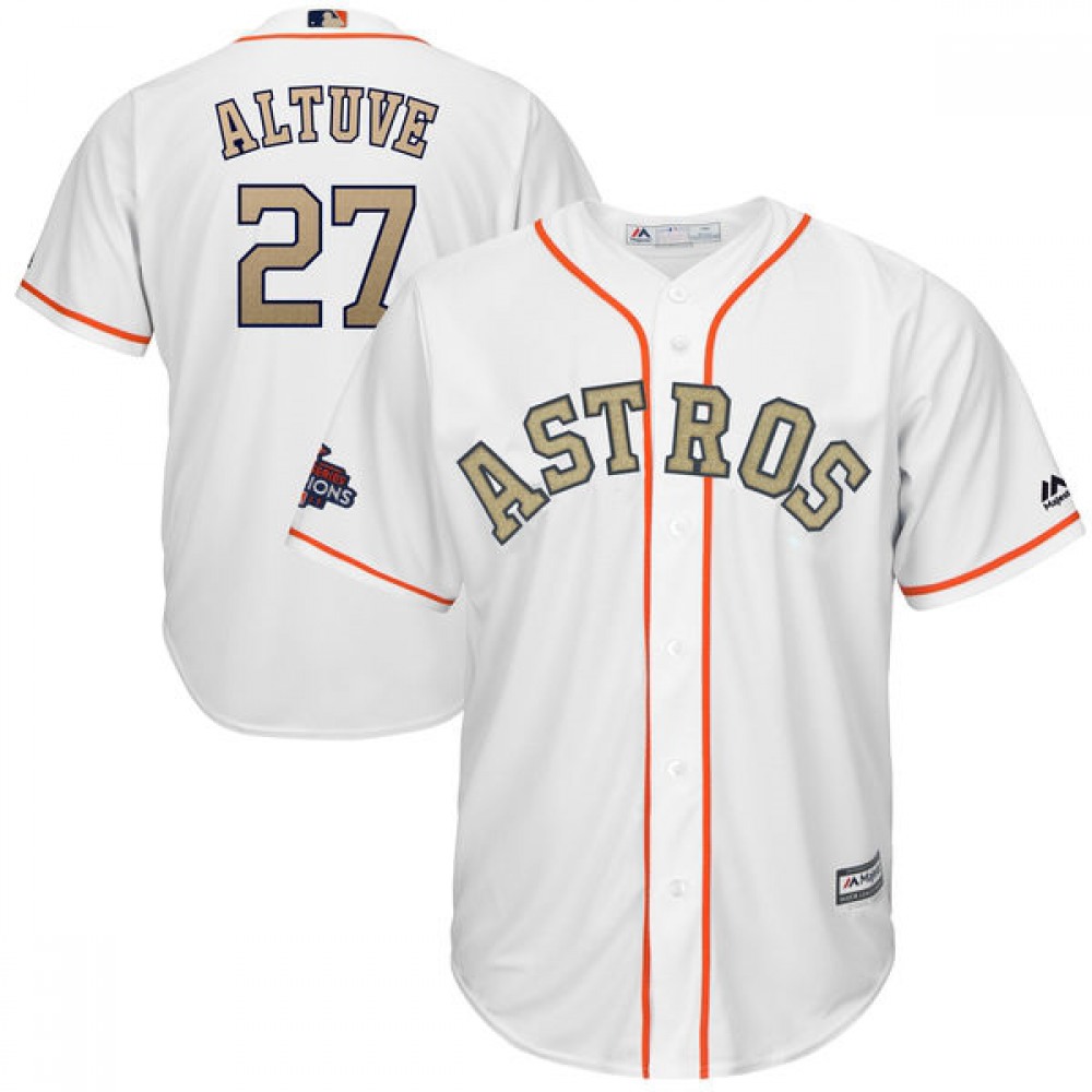Men's Houston Astros #27 Jose Altuve Majestic White 2018 Gold Program Cool Base Player Stitched MLB Jersey Men's Houston Astros #27 Jose Altuve Majestic White 2018 Gold Program Cool Base Player Stitched MLB Jersey