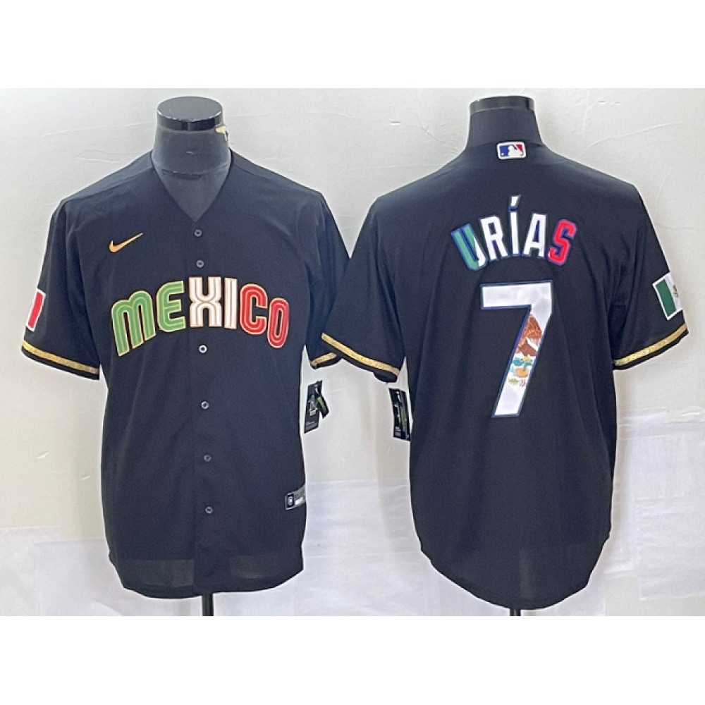 Men's Mexico Baseball #7 Julio Urias 2023 Black World Baseball With Patch Classic Stitched Jersey Men's Mexico Baseball #7 Julio Urias 2023 Black World Baseball With Patch Classic Stitched Jersey