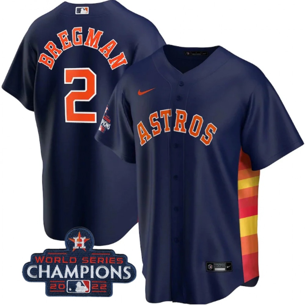 Youth Houston Astros #2 Alex Bregman Navy 2022 World Series Champions Stitched BaseballJersey Youth Houston Astros #2 Alex Bregman Navy 2022 World Series Champions Stitched BaseballJersey