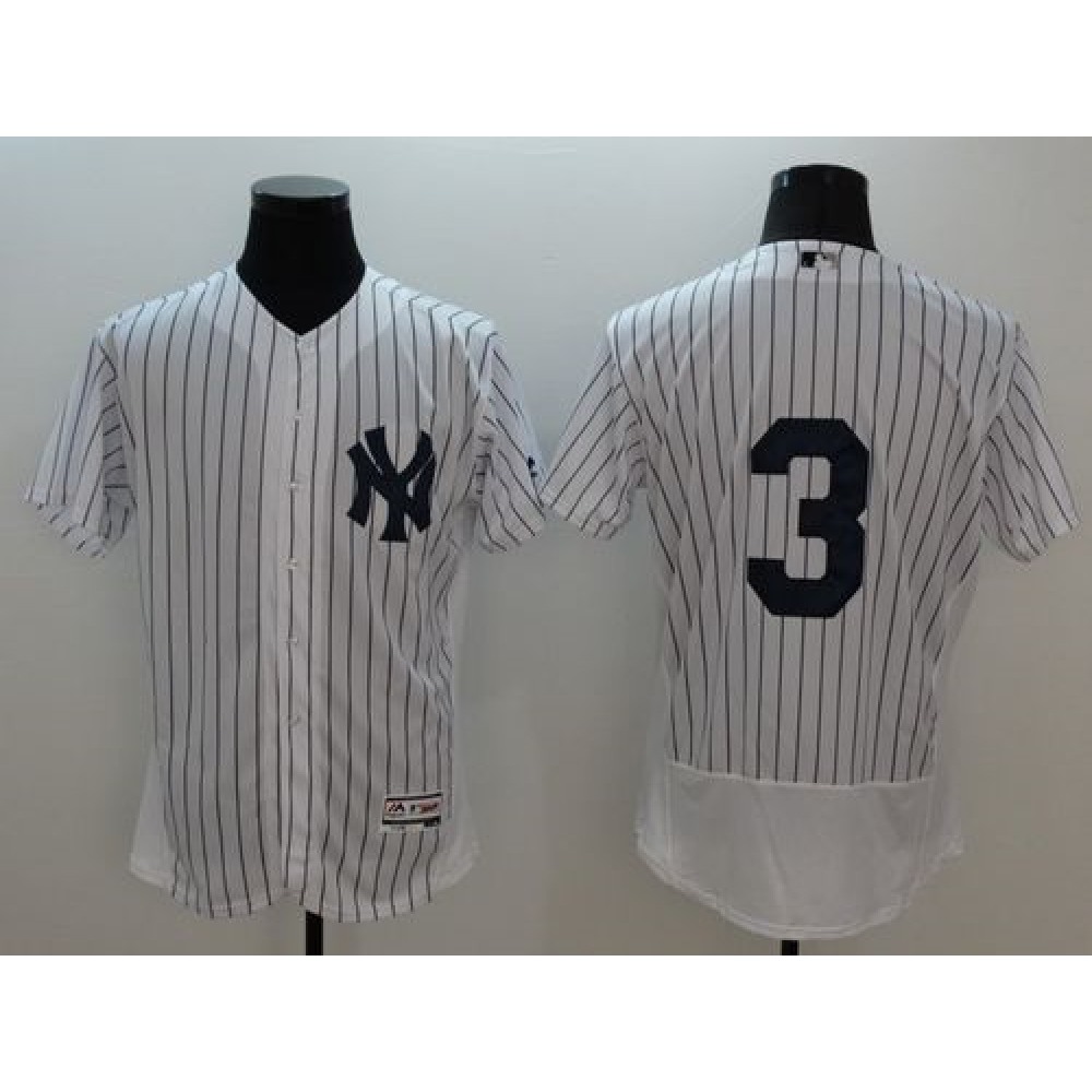 Yankees #3 Babe Ruth White Strip Flexbase Authentic Collection Stitched MLB Jersey