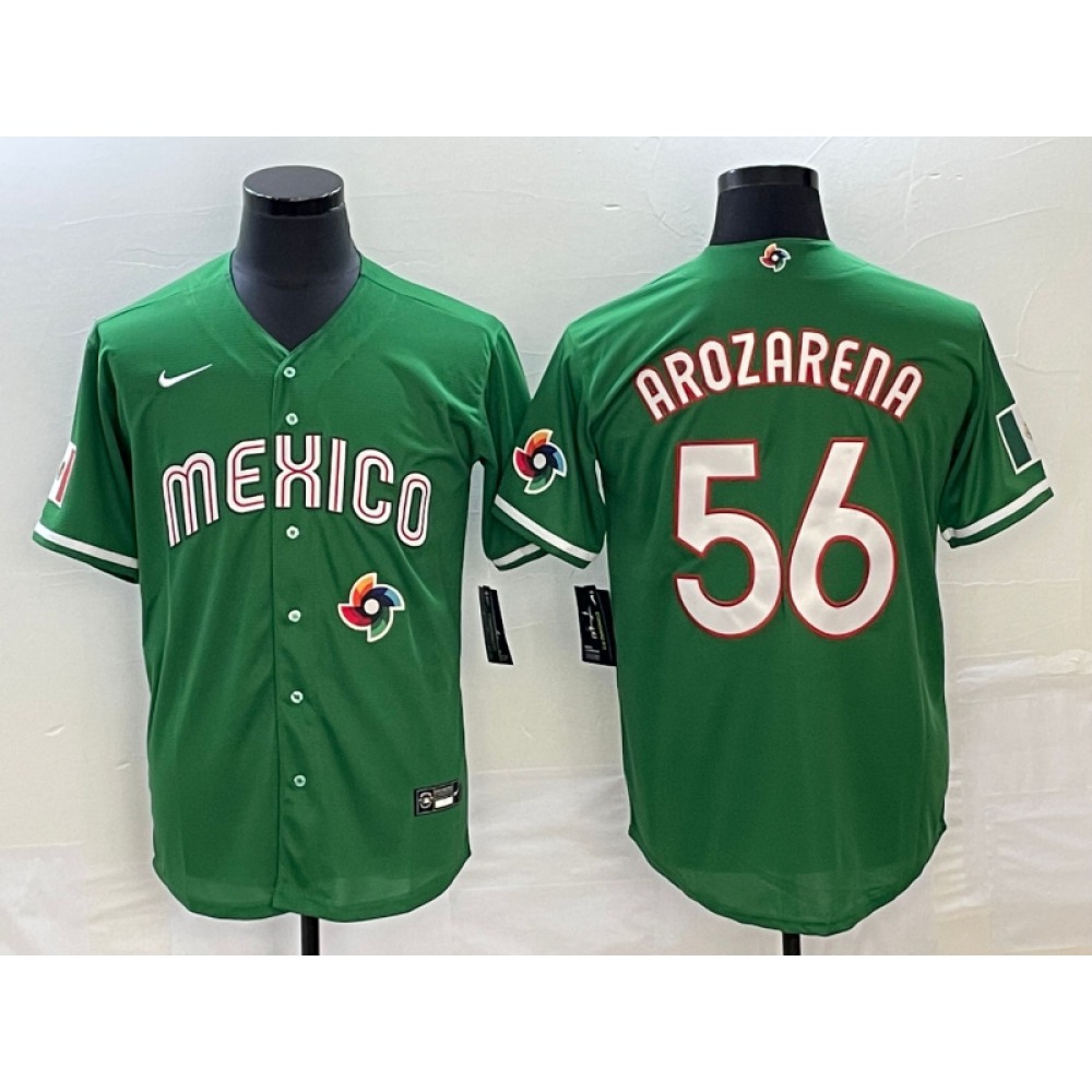 Men's Mexico Baseball #56 Randy Arozarena 2023 Green World Baseball Classic With Patch Stitched Jersey Men's Mexico Baseball #56 Randy Arozarena 2023 Green World Baseball Classic With Patch Stitched Jersey