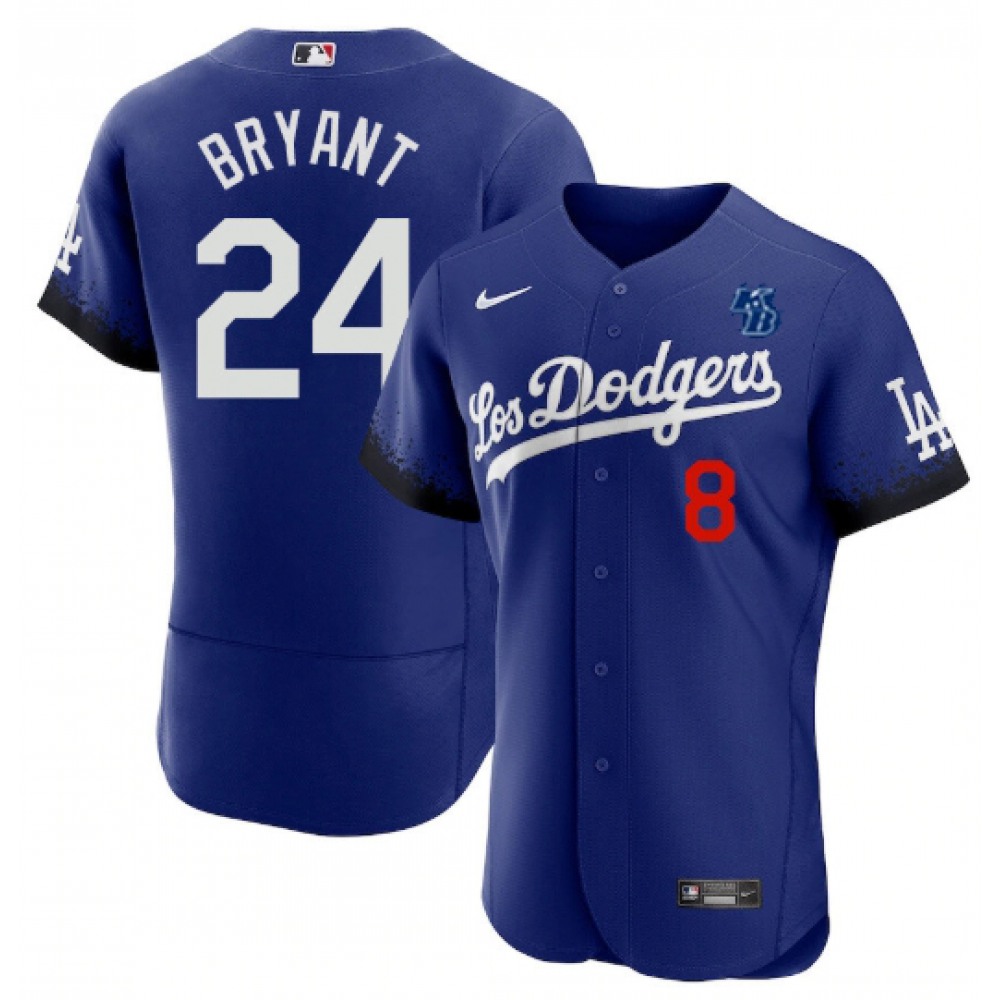 Men's Los Angeles Dodgers Front #8 Back #24 Kobe Bryant 2021 Royal City Connect Flex Base Stitched Baseball Jersey