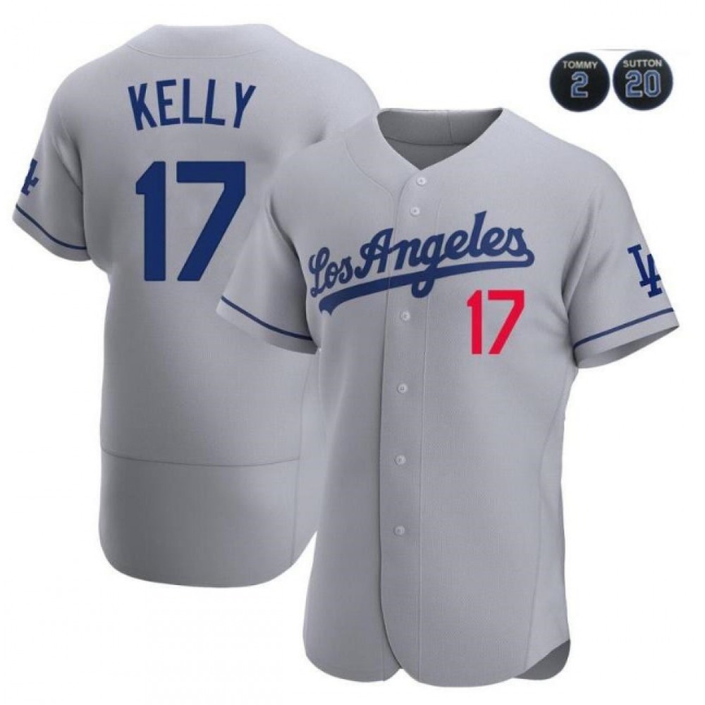 Men's Los Angeles Dodgers #17 Joe Kelly Gray #2 #20 Patch Flex Base Stitched Baseball Jersey