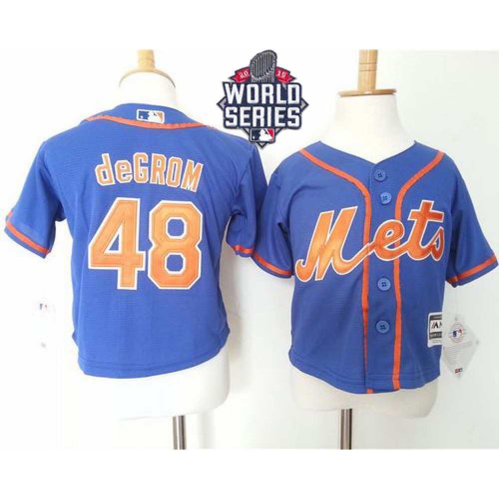Toddler Mets #48 Jacob DeGrom Blue Alternate Home Cool Base W/2015 World Series Patch Stitched MLB Jersey