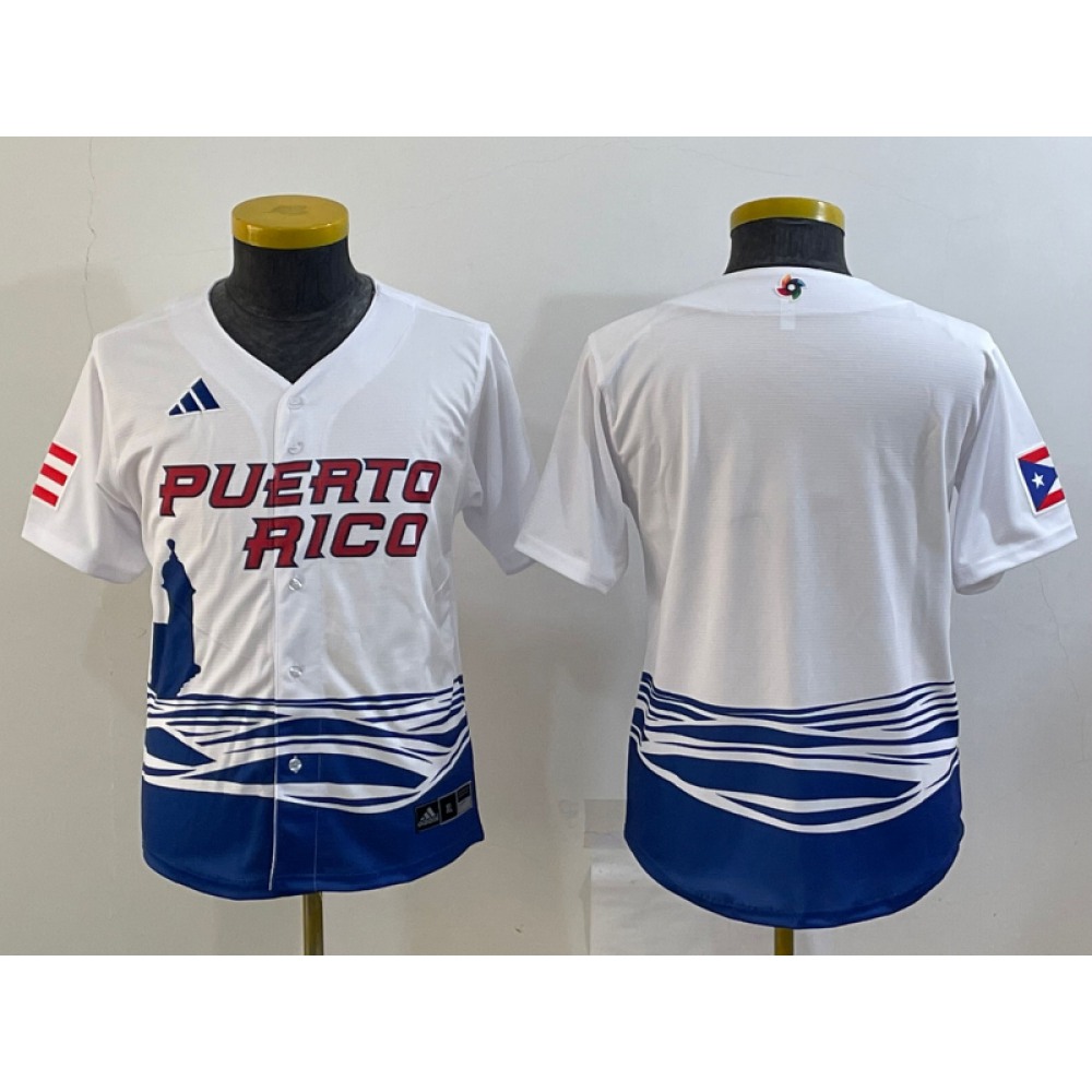 Women's Puerto Rico Baseball Blank 2023 White World Baseball Classic Stitched Jersey(Run Small) Women's Puerto Rico Baseball Blank 2023 White World Baseball Classic Stitched Jersey(Run Small)