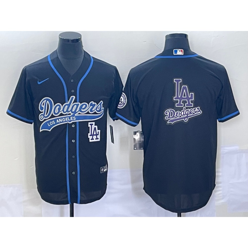 Men's Los Angeles Dodgers Black Team Big Logo With Patch Cool Base Stitched Baseball Jersey Men's Los Angeles Dodgers Black Team Big Logo With Patch Cool Base Stitched Baseball Jersey