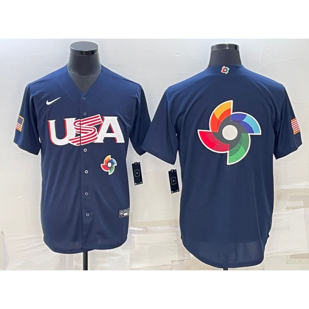 Men's USA Baseball 2023 Navy World Baseball Big Logo Classic Stitched Jersey Men's USA Baseball 2023 Navy World Baseball Big Logo Classic Stitched Jersey