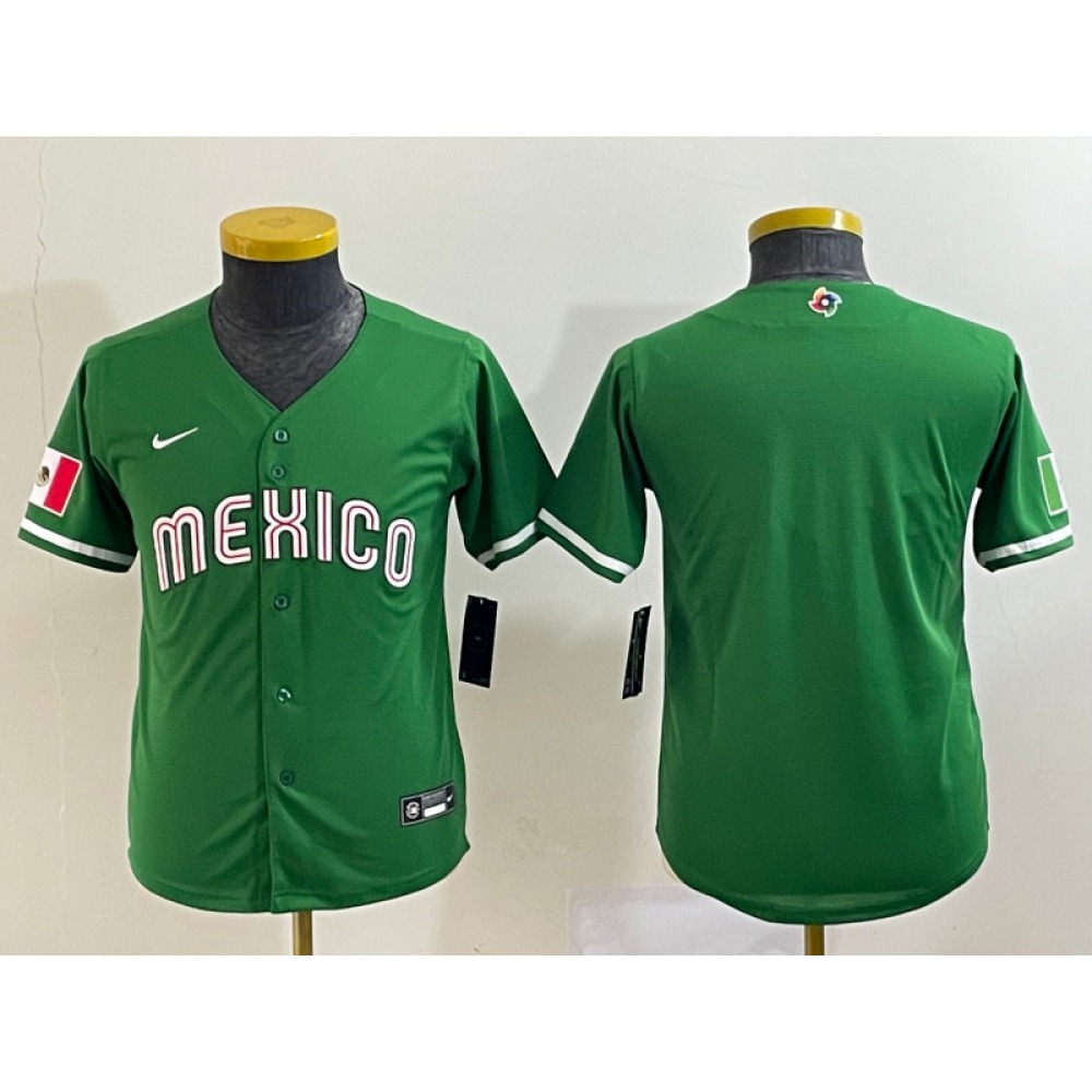 Youth Mexico Baseball Blank 2023 Green World Baseball Classic Stitched Jersey Youth Mexico Baseball Blank 2023 Green World Baseball Classic Stitched Jersey