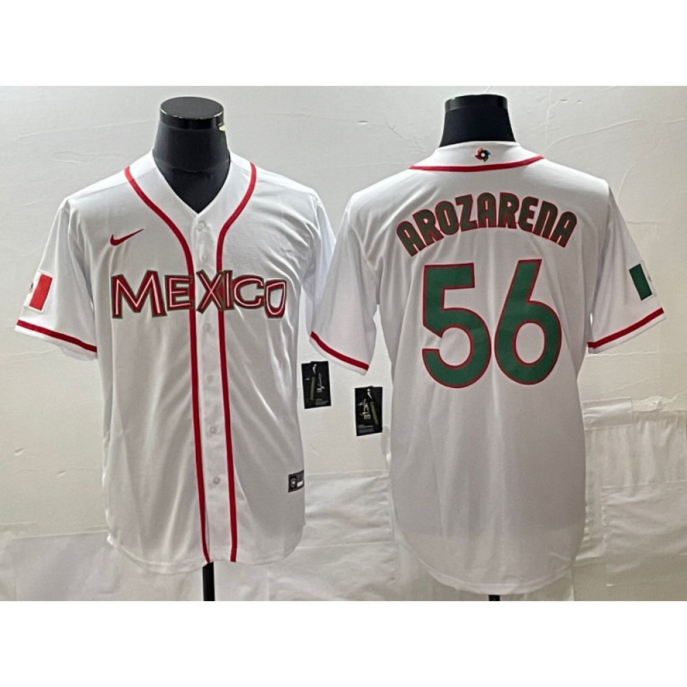 Men's Mexico Baseball #56 Randy Arozarena 2023 White World Baseball Classic Stitched Jersey Men's Mexico Baseball #56 Randy Arozarena 2023 White World Baseball Classic Stitched Jersey