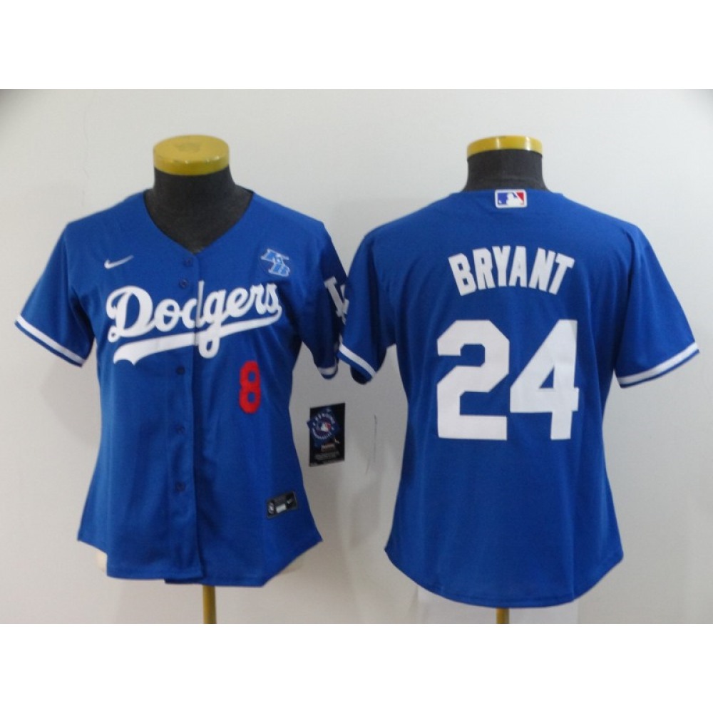 Women's Los Angeles Dodgers Front #8 Back #24 Kobe Bryant Blue With KB Patch Cool Base Stitched Jersey(Run Small) Women's Los Angeles Dodgers Front #8 Back #24 Kobe Bryant Blue With KB Patch Cool Base Stitched Jersey(Run Small)