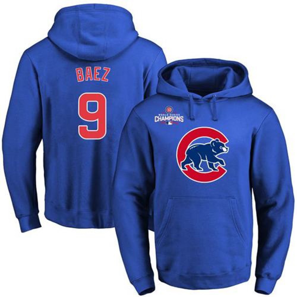 Cubs #9 Javier Baez Blue 2016 World Series Champions Primary Logo Pullover MLB Hoodie Cubs #9 Javier Baez Blue 2016 World Series Champions Primary Logo Pullover MLB Hoodie