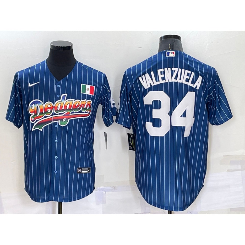 Men's Los Angeles Dodgers #34 Toro Valenzuela Navy Mexico Rainbow Cool Base Stitched Baseball Jersey Men's Los Angeles Dodgers #34 Toro Valenzuela Navy Mexico Rainbow Cool Base Stitched Baseball Jersey