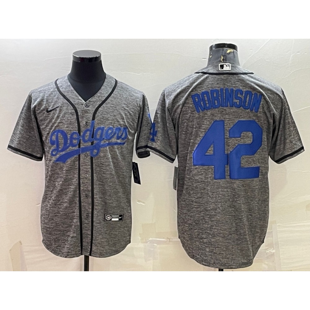 Men's Los Angeles Dodgers #42 Jackie Robinson Grey Cool Base Stitched Jersey