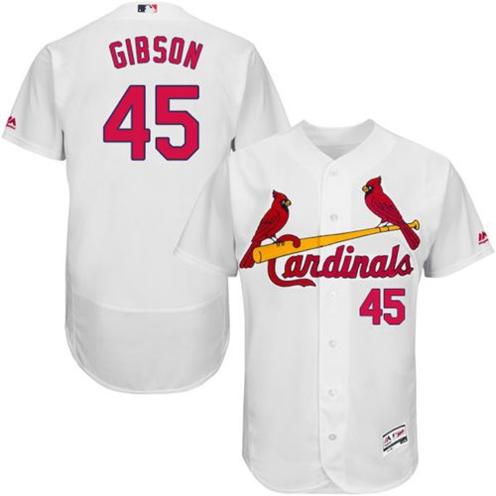 Cardinals #45 Bob Gibson White Flexbase Authentic Collection Stitched MLB Jersey Cardinals #45 Bob Gibson White Flexbase Authentic Collection Stitched MLB Jersey