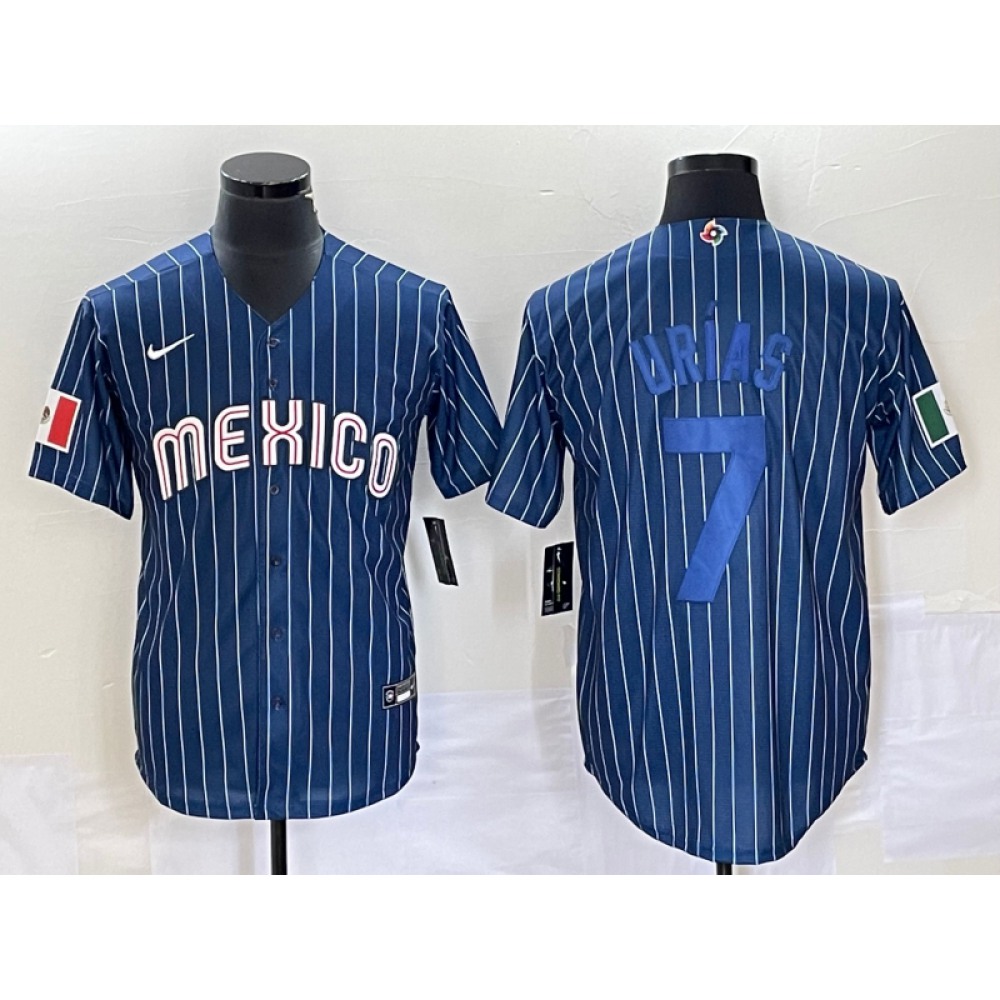 Men's Mexico Baseball #7 Julio Urias 2023 Navy World Baseball Classic Stitched Jersey Men's Mexico Baseball #7 Julio Urias 2023 Navy World Baseball Classic Stitched Jersey