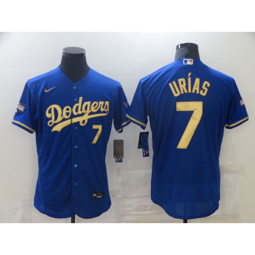 Men's Los Angeles Dodgers #7 Julio Urias Blue Gold 2020 World Series Flex Base Stitched Jersey Men's Los Angeles Dodgers #7 Julio Urias Blue Gold 2020 World Series Flex Base Stitched Jersey