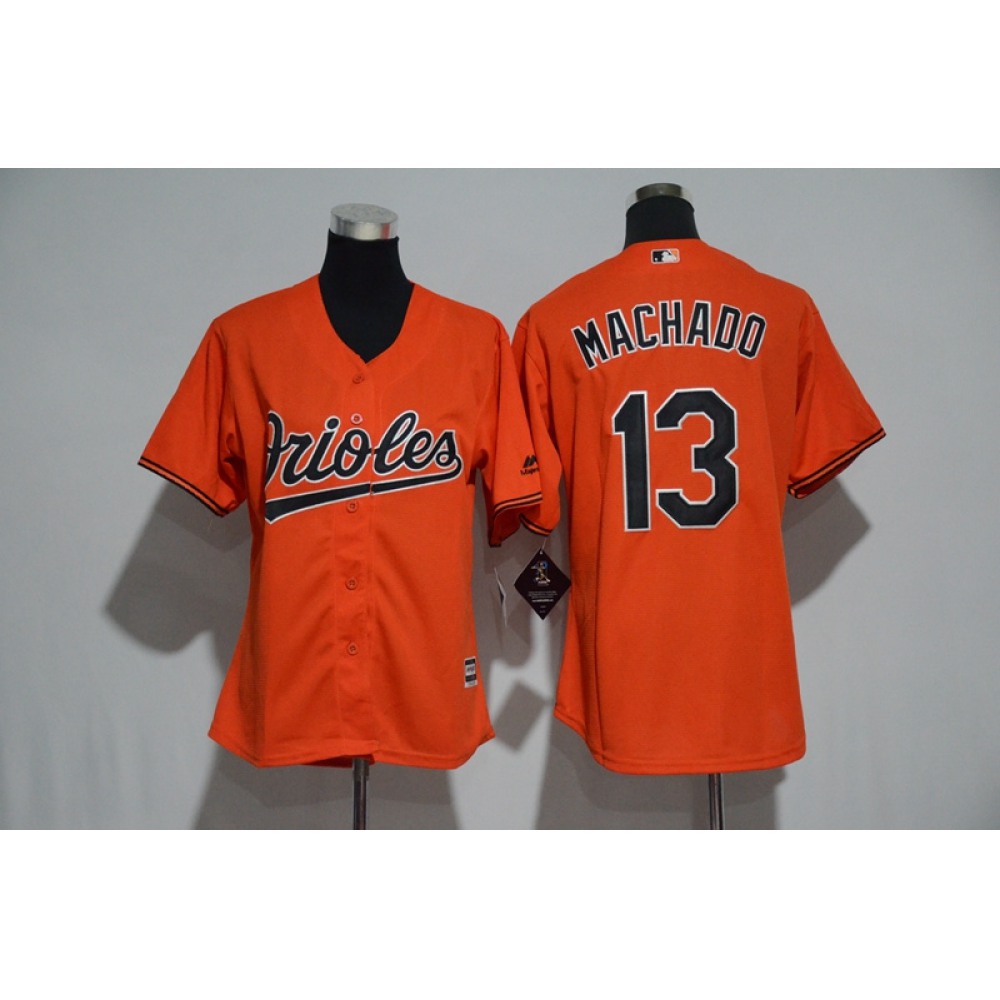Women's Baltimore Orioles #13 Manny Machado Majestic Orange Alternate Cool Base Player Stitched MLB Jersey